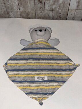 Sleep On It Bear Lovey Bear Striped Blanket Yellow Blue Plush Toy 7" Knotted End